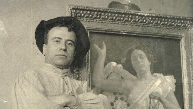  Icilio Federico Joni. The painter portrayed with one of his works. 