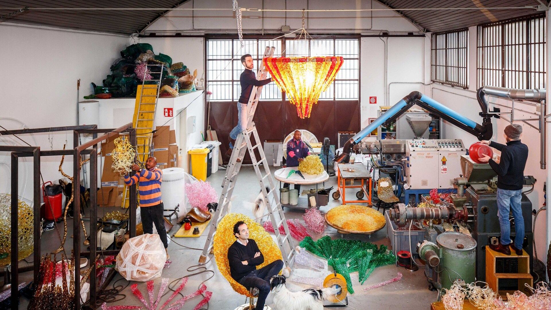  The coloured laboratory by Jacopo Foggini in Milan, populated by small &lsquo;mechanical monsters&rsquo;. 