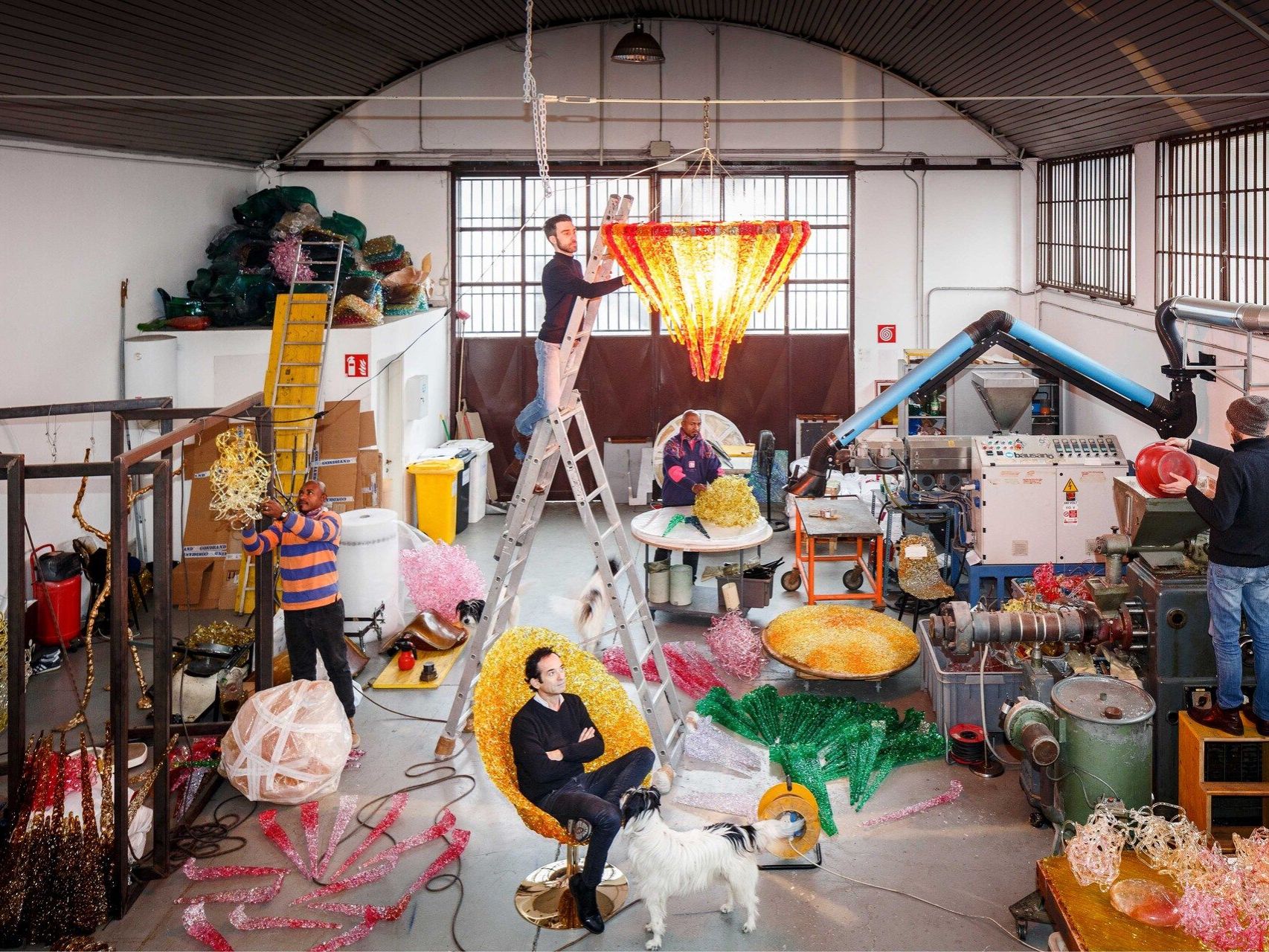 The coloured laboratory by Jacopo Foggini in Milan, populated by small ‘mechanical monsters’.