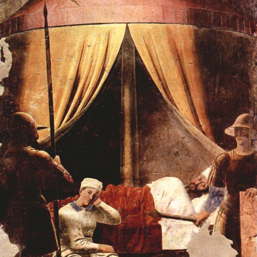  &ldquo;The Dream of Constantine&rdquo; 
painted by Piero della Francesca between 1452 and 1459, it is part of the fresco cycle The Legend of the True Cross, housed in the Basilica of San Francesco in Arezzo. 