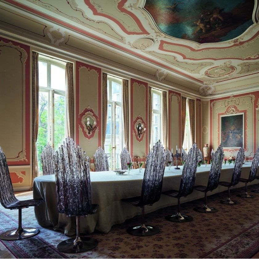  Milano. The throne seats at the royal table in the Salon of Feasts. 