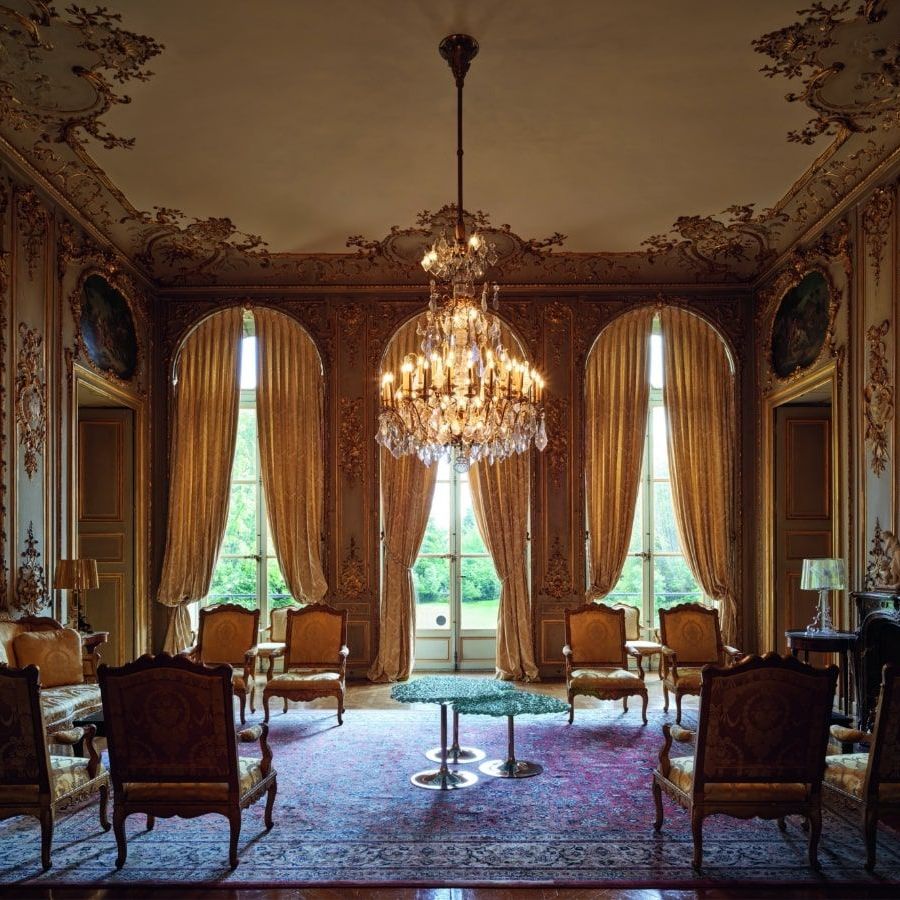  The three coffee tables in the Four Continents Salon. 