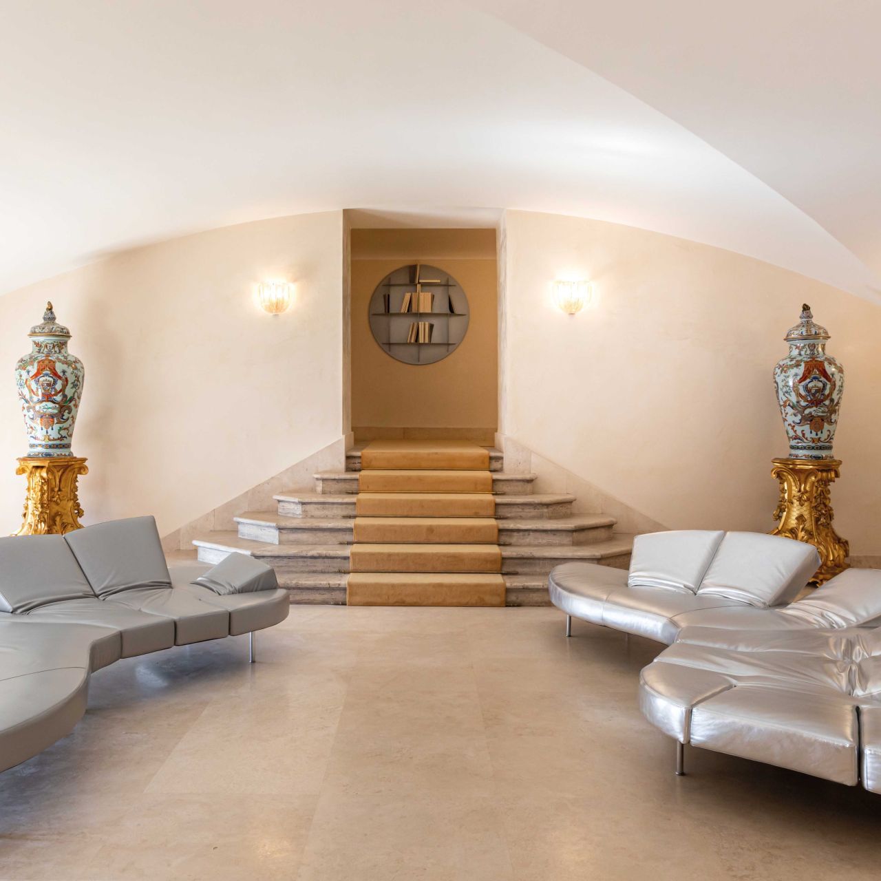   Flap  in silver leather, shiny and matte, inside the Torrino clock tower of Quirinal Palace. 