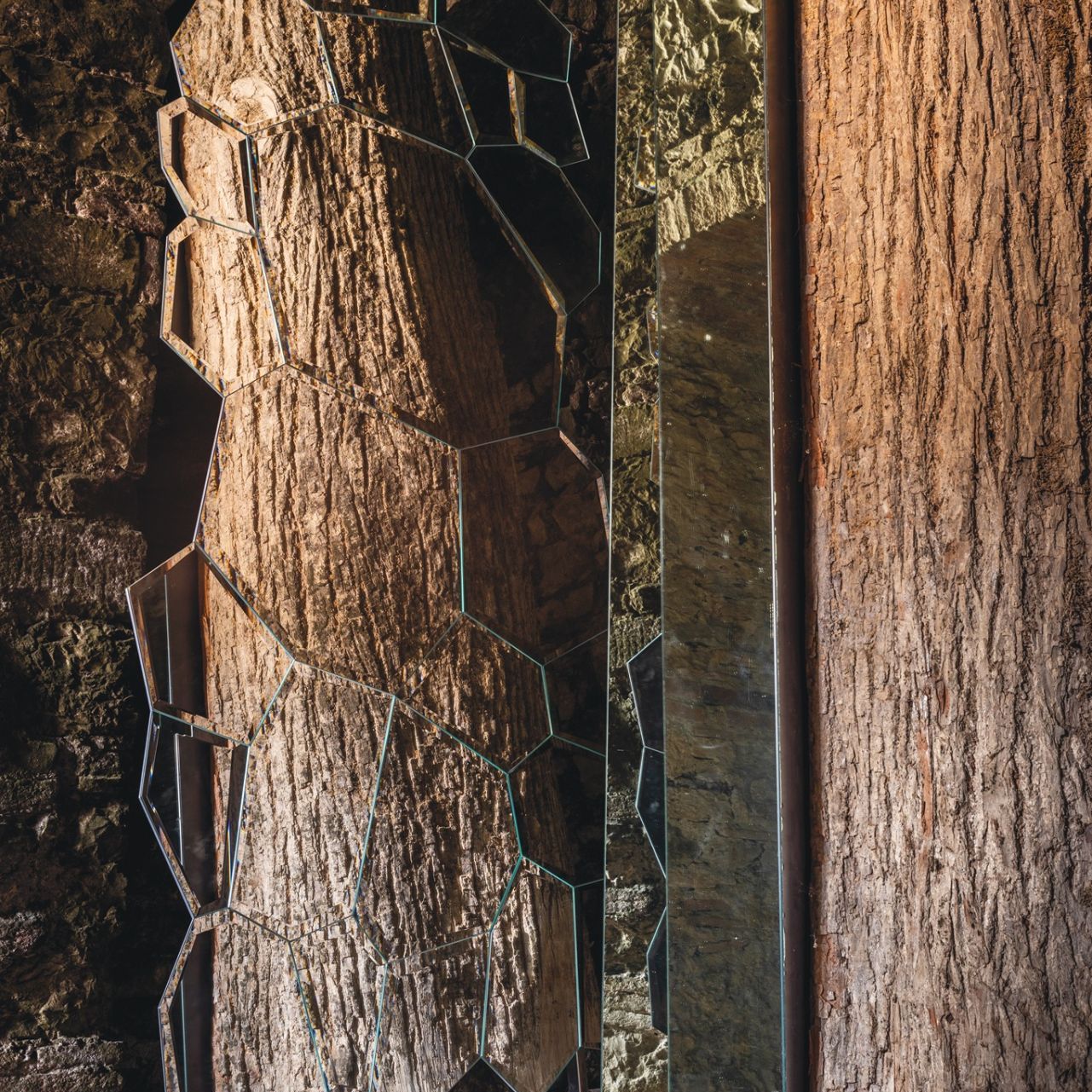 Jubilé . Game of reflections between the mirror and the work "The Tree of Ama" by Michelangelo Pistoletto.