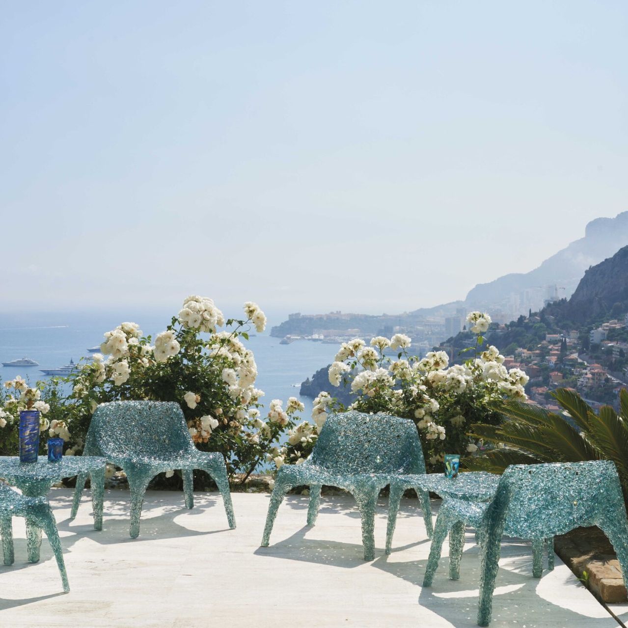   Veronica  among the roses on the villa’s panoramic terrace 