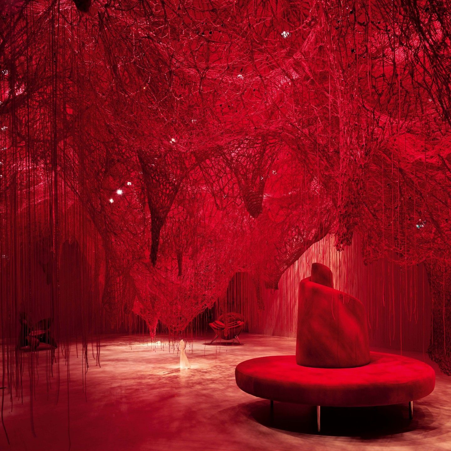  Tatlin. The sofa is immersed in &ldquo;Crystallizing Identity&rdquo; by Chiharu Shiota. 
