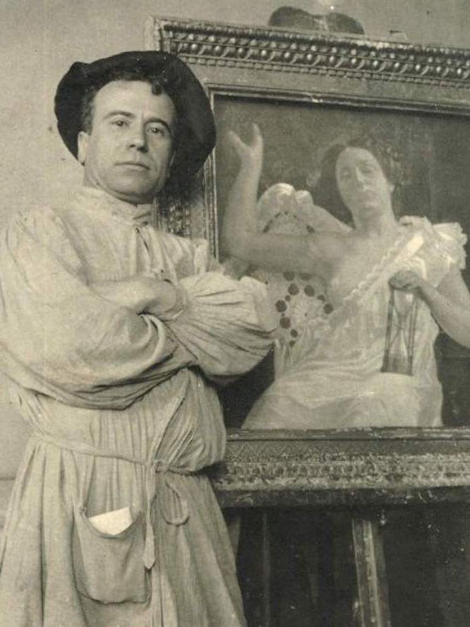  Icilio Federico Joni. The painter portrayed with one of his works. 